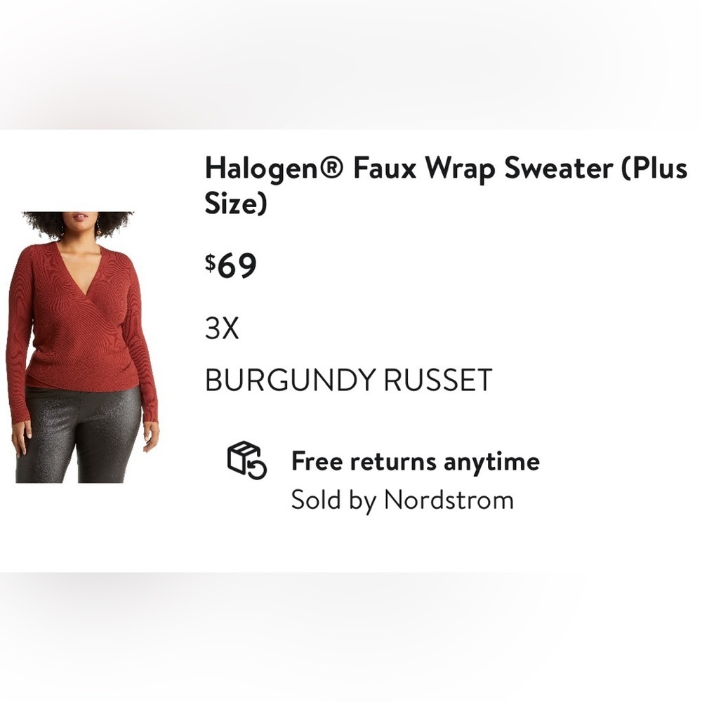 Halogen Faux Wrap Ribbed Sweater Burgundy Women’s Size 3X